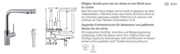 Tres Cuisine Küchenarmatur für Netzwasser und gefiltertes Wasser 162453