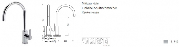 Tres Einhebel Spültischmischer Küchen-Armatur 181540, modernes Design für Ihre Küche