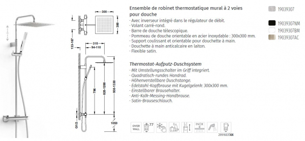 Tres Fuji Thermostat-Duschset Duschsystem höhenverstellbar 19039307