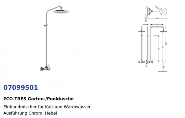 Tres Gartendusche Außendusche Pooldusche Schwimmbad-Dusche 07099501, modernes Design für Ihren Garten