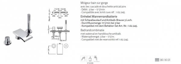 Tres Max-Tres Badewannen-Armatur Wannenrand-Batterie mit Schwallauslauf 06116101, modernes Design für Ihr Badezimmer