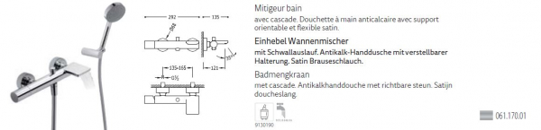 Tres Max-Tres Badewannenarmatur mit Schwallauslauf und Handdusche 06117001, modernes Design für Ihr Badezimmer