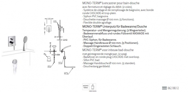 Tres Mono-Term Badewannenauslauf mit Handbrause 06218012, modernes Design für Ihr Badezimmer