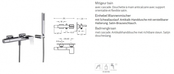 Tres Project-Tres Badewannen-Armatur mit Schwallauslauf und Handbrause 21117001, modernes Design für Ihr Bad