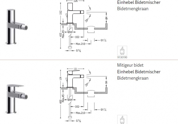 Tres Project-Tres Bidet-Mischer Einhebel-Armatur Wasserhahn 21112002, modernes Design für Ihr Bad