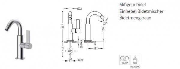 Tres Project-Tres Bidet-Mischer Einhebel-Armatur Wasserhahn 21122401, modernes Design für Ihr Bad