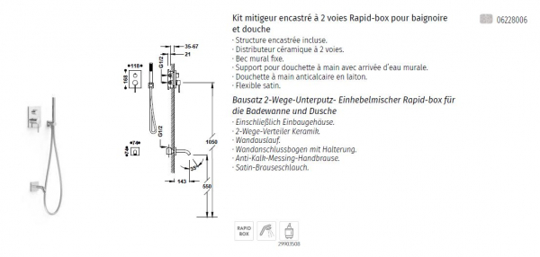 Tres selection Max Wanneneinlauf mit Handbrause und Rapid Box 06228006