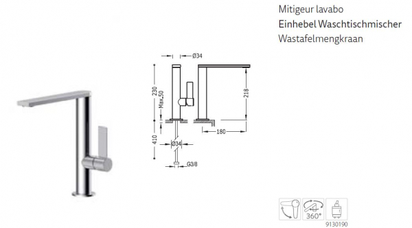 Tres Project-Tres Waschtischmischer Einhebel-Armatur Wasserhahn 21130501, modernes Design für Ihr Bad