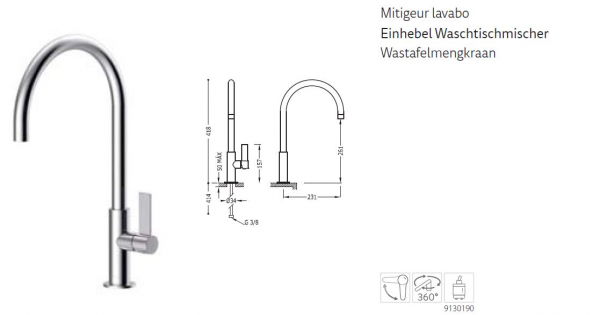 Tres Project-Tres Waschtischmischer Einhebel-Armatur Wasserhahn 21190601, modernes Design für Ihr Bad