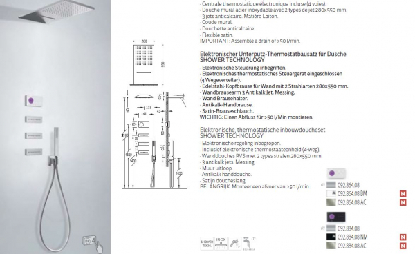 Tres Shower Technology 09286408 Duschset mit elektronischer Bedienung