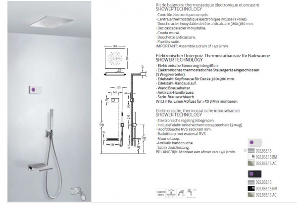 Tres Shower Technology 09286315 Duschset mit elektronischer Bedienung