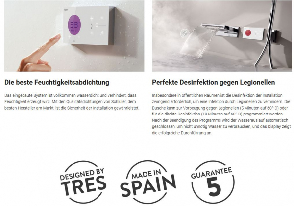 Tres-Clasic Shower Technology Dusche Duschkombination mit Handbrause 09226202 Chrom/Stahl/Gold/Messing, exklusives Design für Ihr Badezimmer