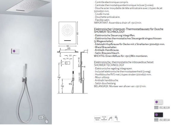 Tres Shower Technology elektronisches Duschset 09286304/09288304, modernes Design für Ihr Badezimmer