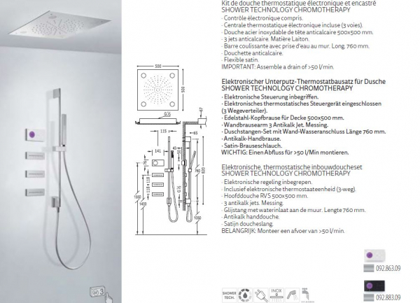 Tres Shower Technology elektronisches Duschset 09286309/09288309, modernes Design für Ihr Badezimmer