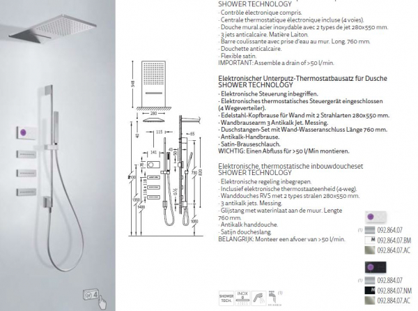 Tres Shower Technology elektronisches Duschset 09286407/09288407, modernes Design für Ihr Badezimmer