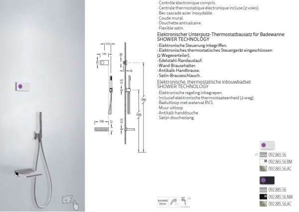 Tres Shower Technology elektronisches Duschset und Badewanneneinlauf 09286556/09288556 modernes Design für Ihr Badezimmer