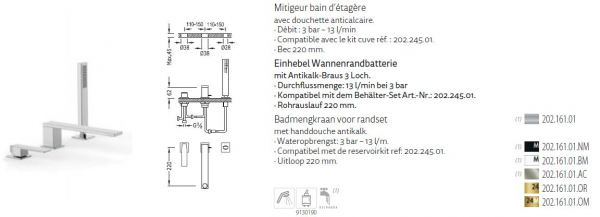 Tres Slim Exclusive Badewannen-Armatur Wannenrandbatterie 20216101 Chrom, Schwarz, Weiß, Gold, Design für Ihr Badezimmer