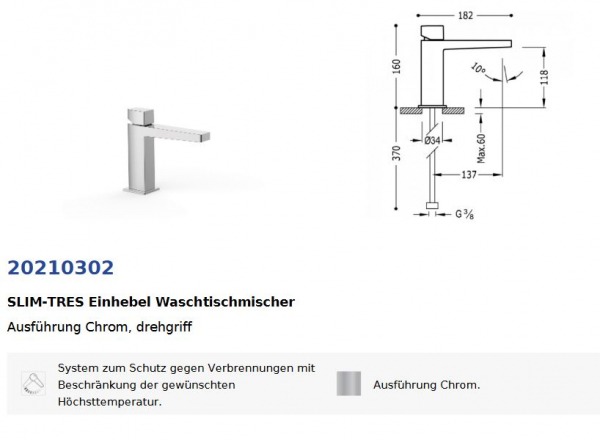 Tres Slim Exclusive Armatur Einhebel Waschtischmischer 20210302 Wasserhahn, Design für Ihr Badezimmer