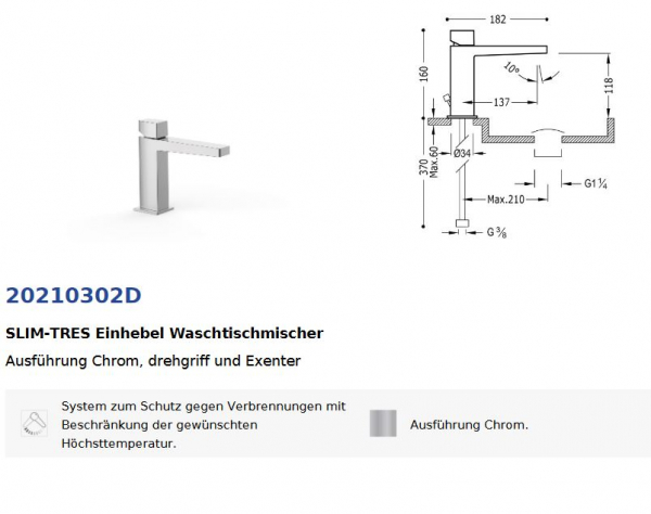 Tres Slim Exclusive Armatur Einhebel Waschtischmischer 20210302 Wasserhahn, Design für Ihr Badezimmer