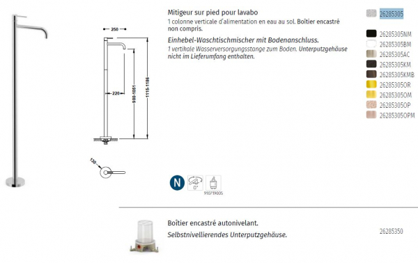 Tres Study Exclusive Standarmatur Einhebel Waschtischmischer 26285306/26285305