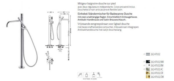 Tres Study Exclusive Standarmatur Wasserhahn bodenstehend für Badewanne mit Handbrause, Design für Ihr Badezimmer