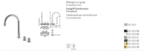 Tres Study Exclusive Waschtischmischer Zweigriff-Armatur Wasserhahn 06110501, Design für Ihr Badezimmer