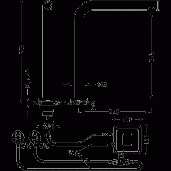 Tres elektronischer Wasserhahn Trestronic Anti-Covid Küchenarmatur Touch-Tres 161446