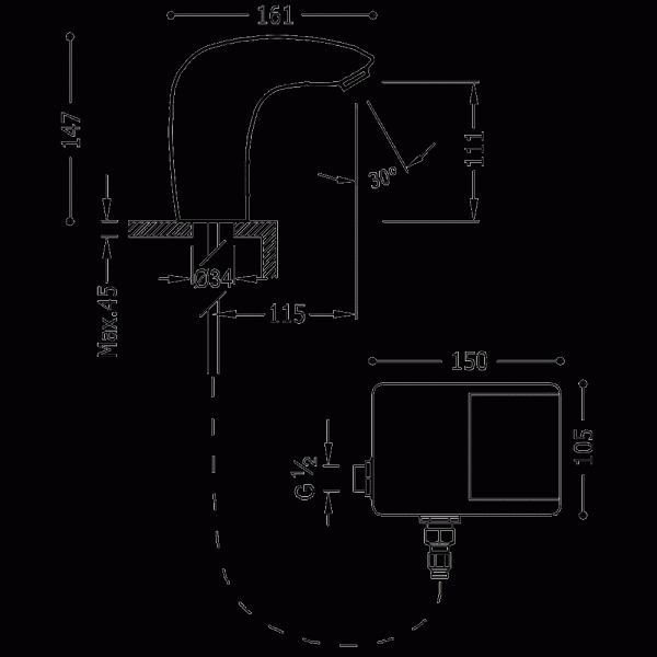 Tres elektronischer Wasserhahn Trestronic Anti-Covid Waschbeckenarmatur 19260603