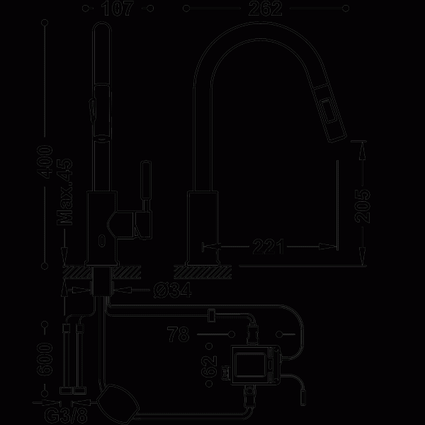 Tres elektronischer Wasserhahn für Küche Tempo standard Anti-Covid Küchenarmatur 09244501AC