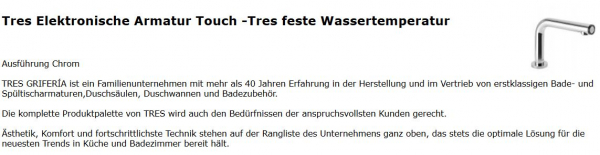 Trestronic Armatur Touch-Tres elektronischer Wasserhahn