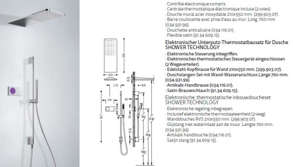 Tres Shower Technology 092.865.82/092.885.82 Duschset mit elektronischer Bedienung