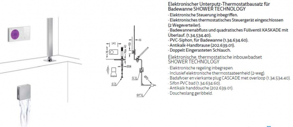 Tres Shower Technology 092.865.71/092.885.71 Duschset mit elektronischer Bedienung
