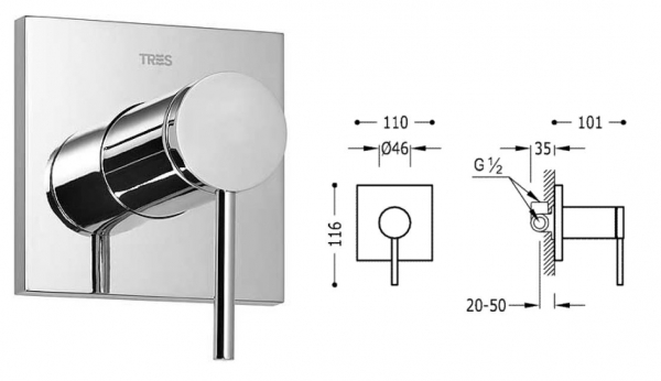 Tres mono-term Einhebelmischer für Dusche und Badewanne