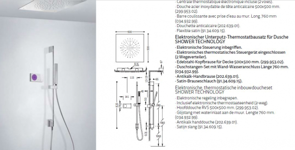 Tres Shower Technology 092.865.81/092.885.81 Duschset mit elektronischer Bedienung