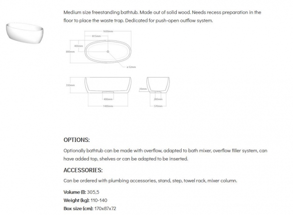 Unique Wood Design Holzbadewanne Madra freistehende Badewanne aus Holz UWD