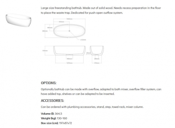 Unique Wood Design Holzbadewanne Madra freistehende Badewanne aus Holz UWD