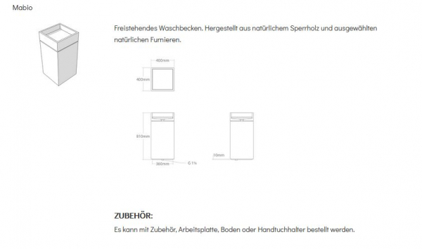 Unique Wood Design Holzwaschbecken Mabio Standwaschbecken aus Holz