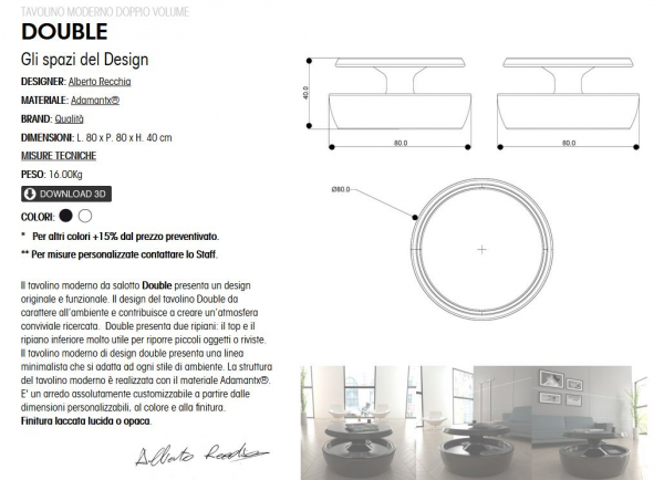 ZAD Italy Adamantx® Double exklusiver Couchtisch, Wohnzimmertisch, Ablage, italienisches Luxus-Design für Ihr Zuhause