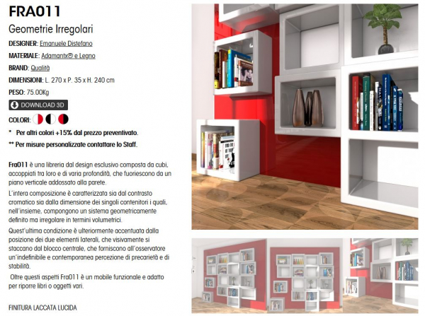 ZAD Italy Adamantx® FRA011 Design-Bücherregal, Wandregal, italienisches Luxus-Design für Ihr Zuhause