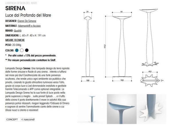 ZAD Italy Adamantx® Stehlampe Sirena LED-Standleuchte, italienisches Luxus-Design für Ihr Zuhause