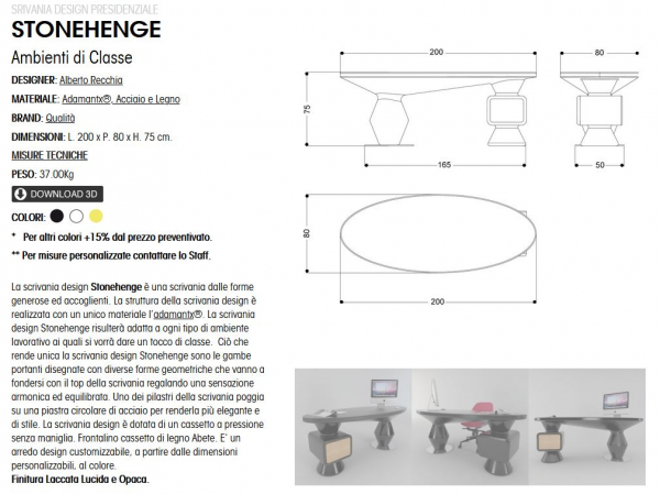 ZAD Italy Adamantx® StoneHenge Schreibtisch für Büro, Arbeitszimmer und Homeoffice, italienisches Luxus-Design für Ihr Zuhause