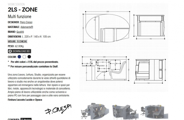 ZAD Italy Adamantx® 2LS Station, exklusiver Arbeitsplatz Home Office, italienisches Luxus-Design für Ihr Zuhause