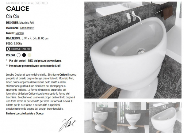 ZAD Italy Adamantx® Standwaschbecken Calice Säulen-Waschtisch Standmontage, italienisches Luxus-Design für Ihr Traumbad