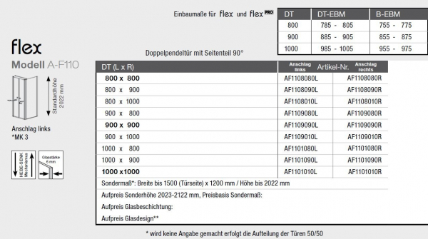 Geo Pendeltür mit Seitenwand Eckdusche A-F110 maw flex