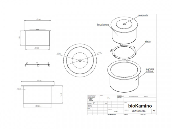 bioKamino manueller Brenner BR150SC Gasbrenner für Bio-Etahnol-Kamine