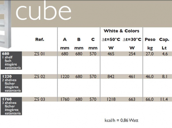 Deltacalor Cube 680 x 680 Designheizkörper mit 1 Ablage-Fach