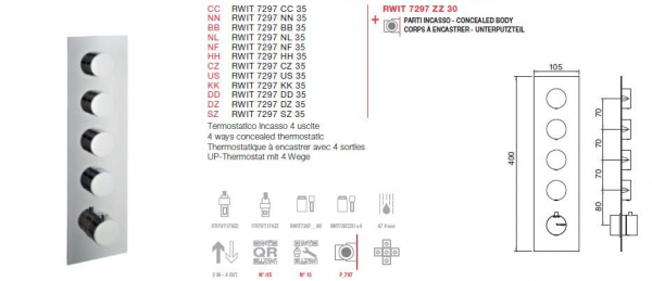 Treemme 7297 Unterputz-Thermostat mit 4-Wege-Umsteller