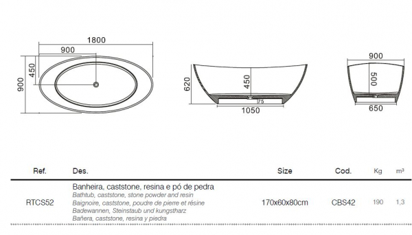 Rubicer Egg Design-Badewanne Steinstaub/Kunstharz