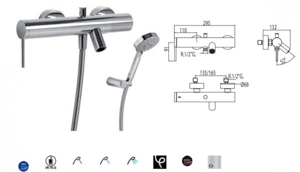 Tres mono-term Armatur für Badewanne mit Handbrause