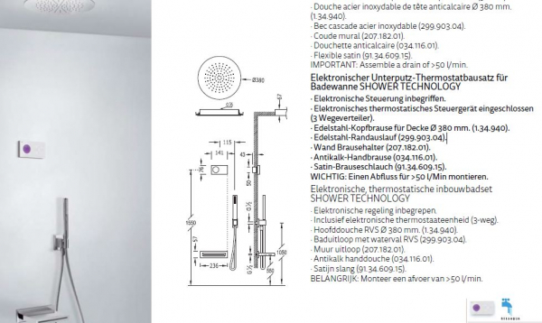 Tres Shower Technology 092.863.20/092.883.20 Duschset mit elektronischer Bedienung